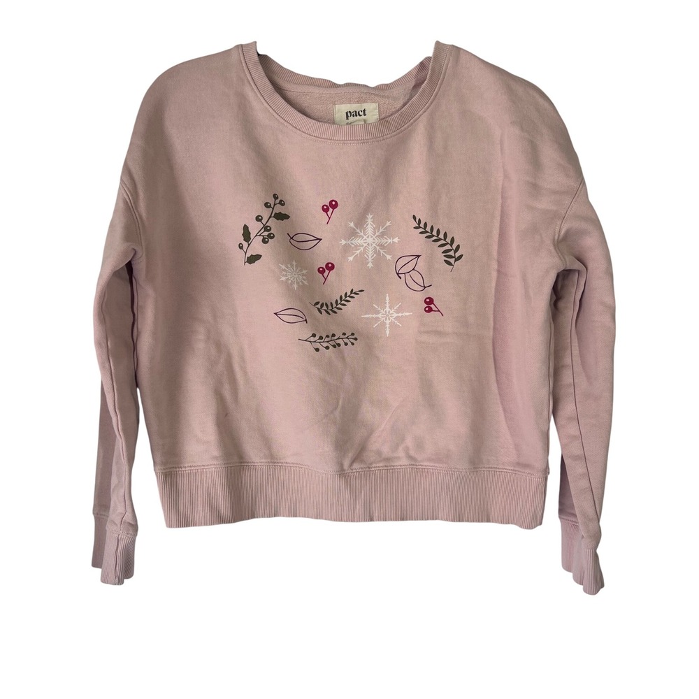 Pact Organic Cotton Pink Graphic Sweatshirt Winter Snowflake Small